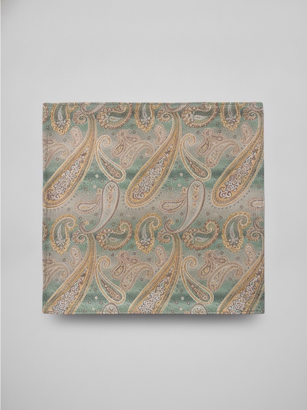 Vintage, Hand Made, 100% Silk Pocket Square or Scarf – Sage Green Paisley, 10.5”